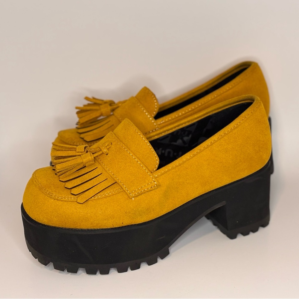tuk Mustard Yellow Tassel Platform Loafers - Picture 2 of 4